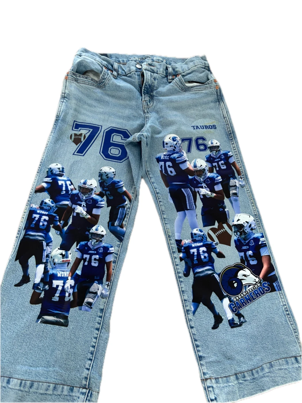 Jeans con collage de jugadores